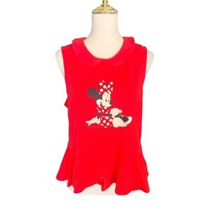 Disney Minnie Mouse Red Peter Pan Collar Peplum Tank Top XL Sleeveless Keyhole